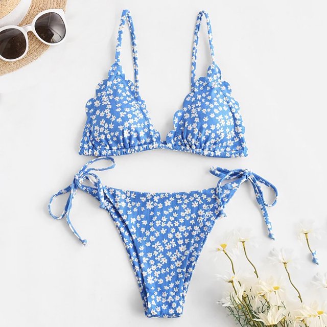 Maillots de Bain Flatteurs pour Femmes Imprimé Deux Pièces Rétro Halter Froncé Taille Haute Ensemble Bikini Crop Top Maillots de Bain pour Femmes en Solde