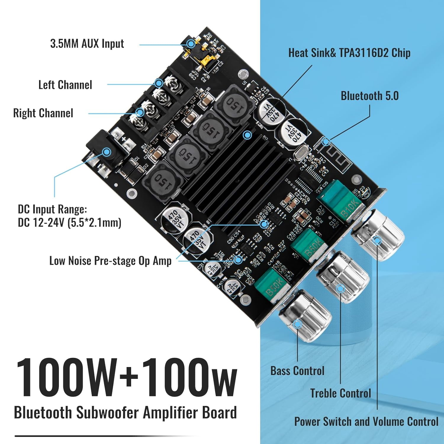Home HiFi Stereo Amplifier, Portable Dual Channel Surround Sound HiFi Stereo Audio Receiver, Mini Digital HiFi Bass Audio Subwoofer Amp, Stereo AMP Speaker for Home, Car
