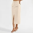 thumbnail image 5 of Women High Waisted Midi Skirt, New Spring Summer Pencil Slit Dressy Casual Business Work Long Maxi Skirts with Pockets Lace Skirt Beige L, 5 of 9