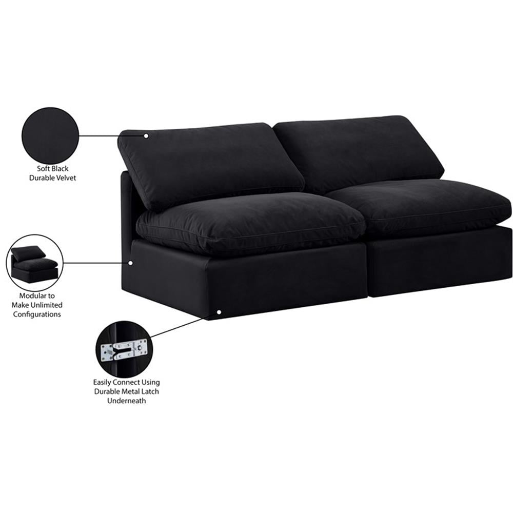 Meridian Furniture Indulge 70" Contemporary Velvet Modular Sofa in Black