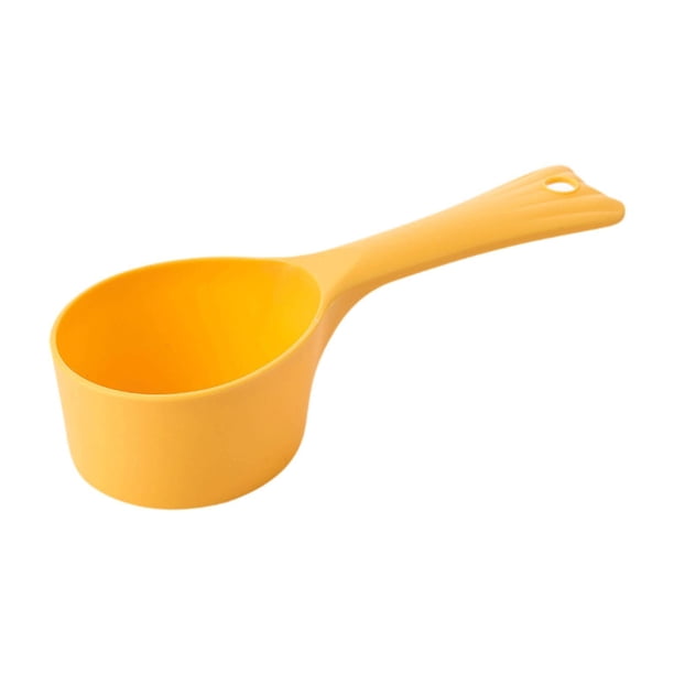 Cuchara para comida de mascotas con orificio para colgar. Suministros para mascotas. Mango cómodo. Comida para perros y gatos. Amarillo