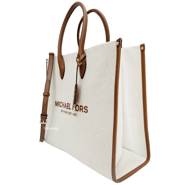 Michael Kors Mirella Large Logo Jacquard Tote Crossbody Bag Luggage Canvas  Logo 