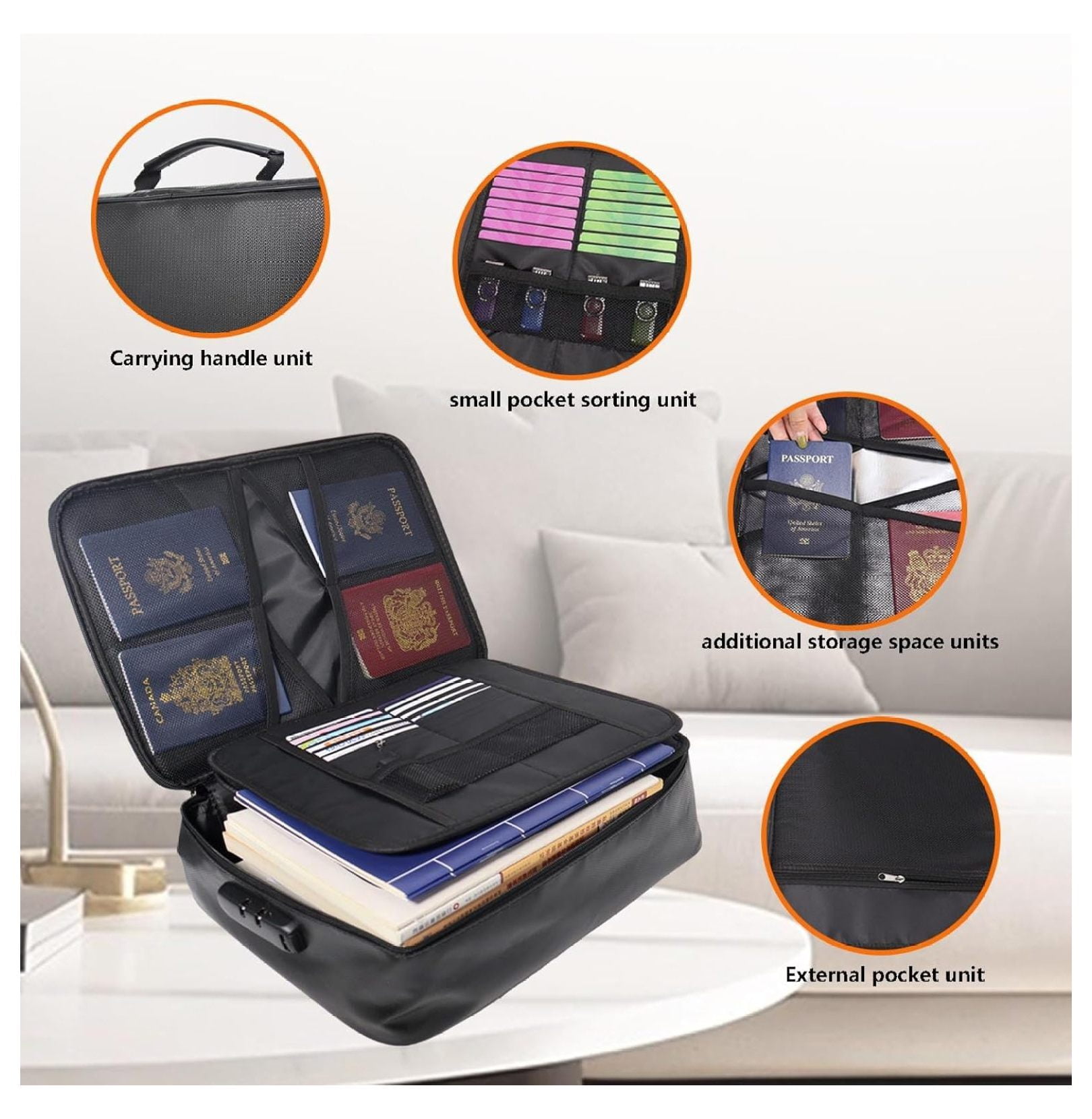 Fireproof Waterproof Document Box with Lock - 8-Layer Heat Insulated Portable File Organizer, Home & Travel Safe Storage for Important Documents, Certificates, Passports