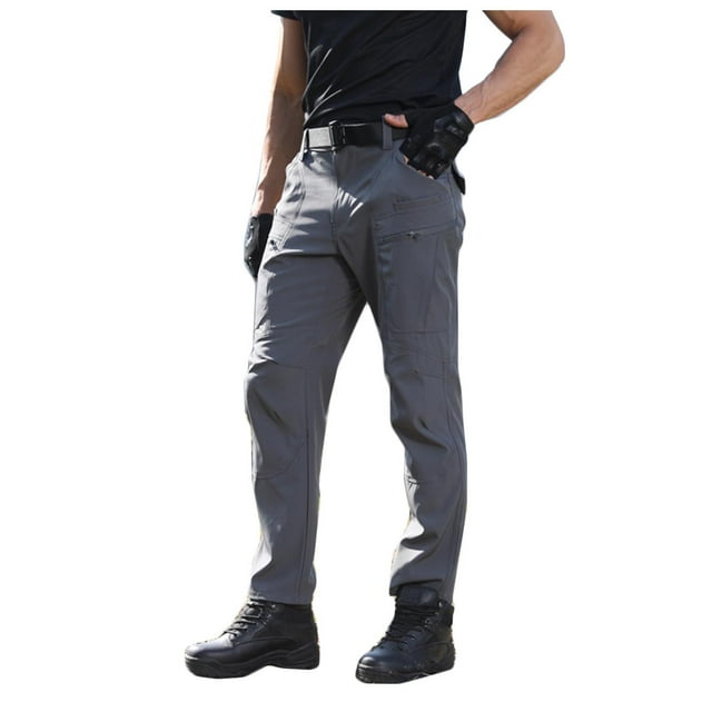 Pcksrro Cargo Pants for Men Multi Pockets Fleece Straight Leg Pants Outdoor Sports Pants Work Pants