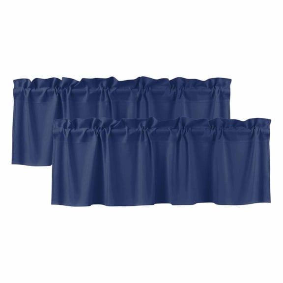 Navy Blue Pure Color Curtain Valances for Windows, Kitchen Valance Window Treatments Panel 2 Pack, Aesthetics Contemporary Luxury Rod Pocket Short Curtains for Bathroom Bedroom 54 x 18 Inch