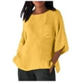thumbnail image 1 of Hauts de Printemps pour Femmes Élégants avec Manches 3/4 et Col Rond en T-Shirts Unis Confortables pour Femmes Jaune TTG, 1 of 4