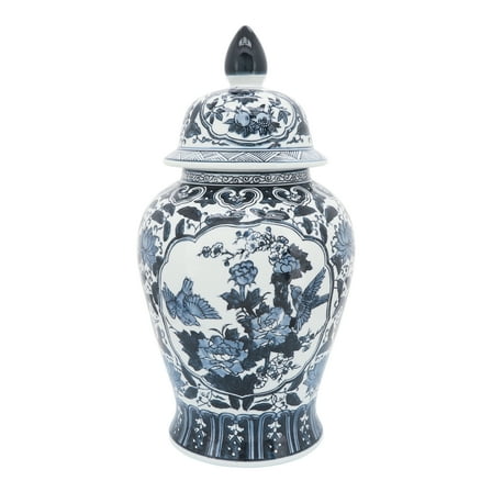 Sagebrook Home Ceramic 18"h Flowers Temple Jar, Blue