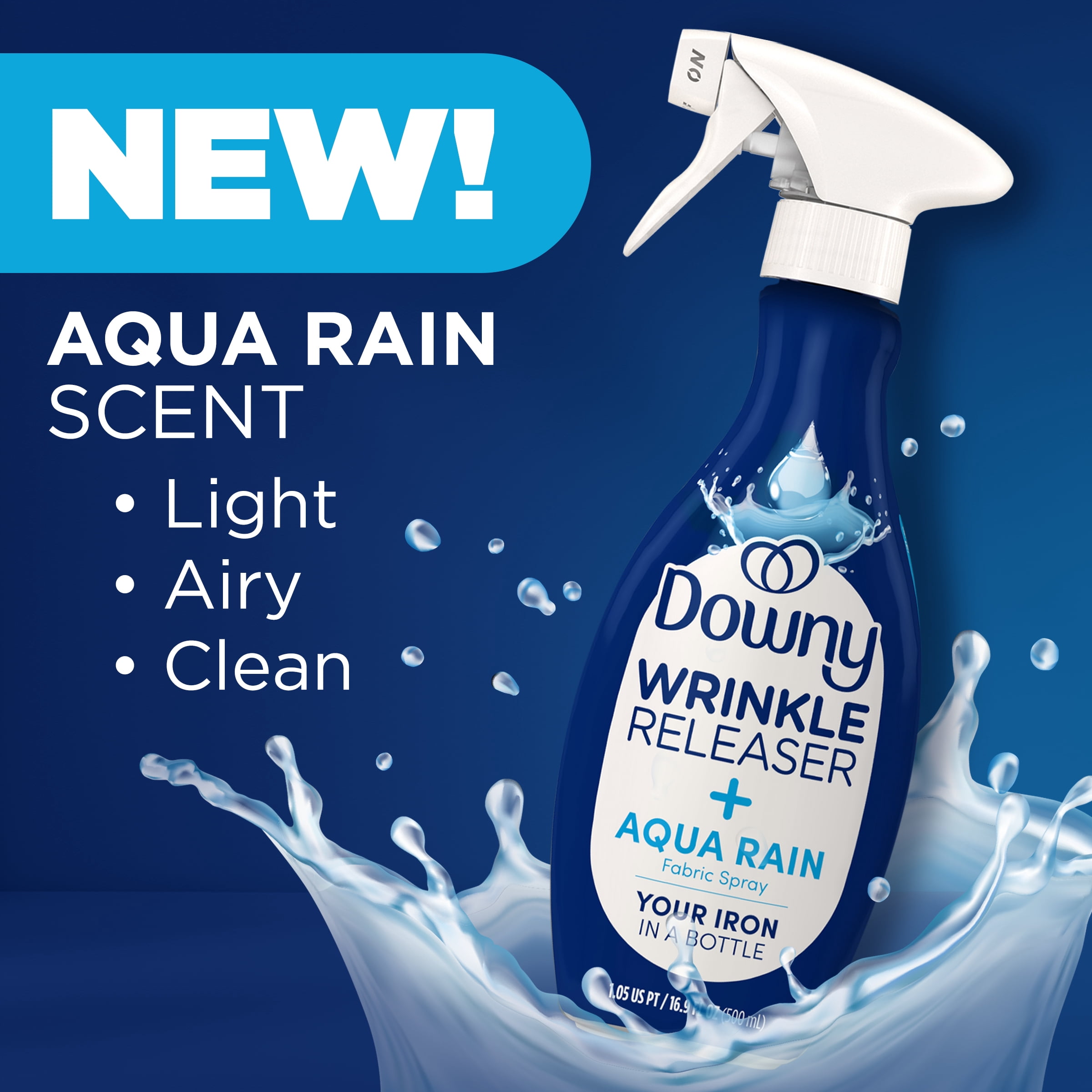 Downy Wrinkle Releaser Spray, Aqua Rain Scent, Fabric Refresher, 16.9 fl oz