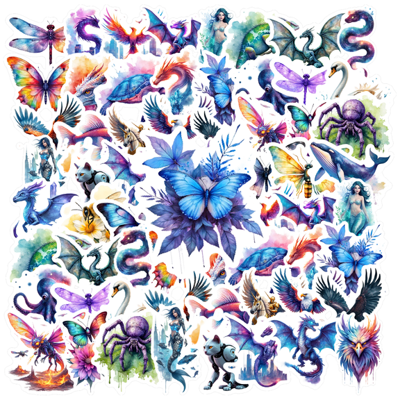 35pcs-50pcs Vibrant Stickers Fantasy Creatures Mythical Decals Animals Stickers for Suitcase Guitar Phone Laptop