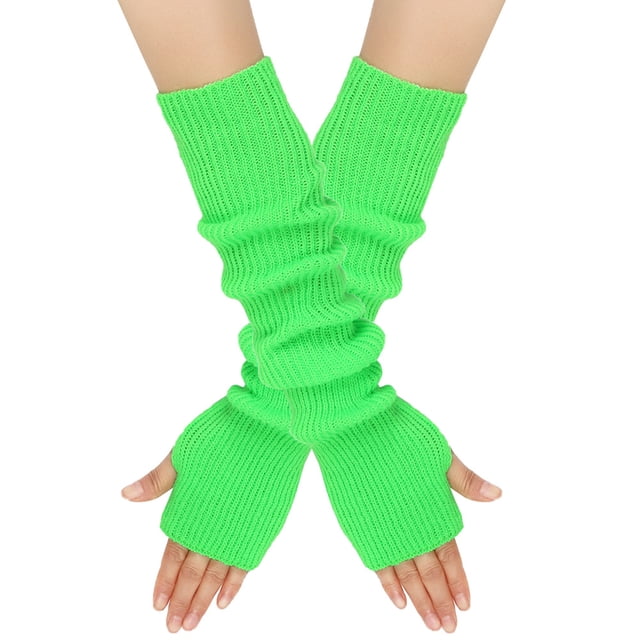 Guantes de lana de otoño e invierno para mujer, cálidos, de color sólido, acrílico, con brazo alargado, manga larga para usar con los dedos, a la moda