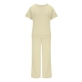 thumbnail image 5 of Yeaiivve Womens Lounge Sweatsuit Sets Oversized Short Sleeve Tops and Drawstring Long Pants 2 Piece Matching Set Beige XL, 5 of 8