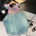 thumbnail image 4 of Vestido de sirena con manga voladora para niña, ropa informal de princesa con lentejuelas, Top elegante para fiesta de cumpleaños de 1 a 8 años, 4 of 5