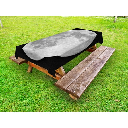 

Moon Outdoor Tablecloth Black and White Full Moon Detailed Photography of Heavenly Space Themed Image Decorative Washable Fabric Picnic Tablecloth 58 X 120 Inches Black Pale Grey by Ambesonne