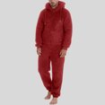 thumbnail image 2 of ZHOGXU Mens Jumpsuit Solid Color Zip Front Hooded Pajamas With Pocket Warm Relaxed Fit Romper Loungewear,Red,XXXL, 2 of 6