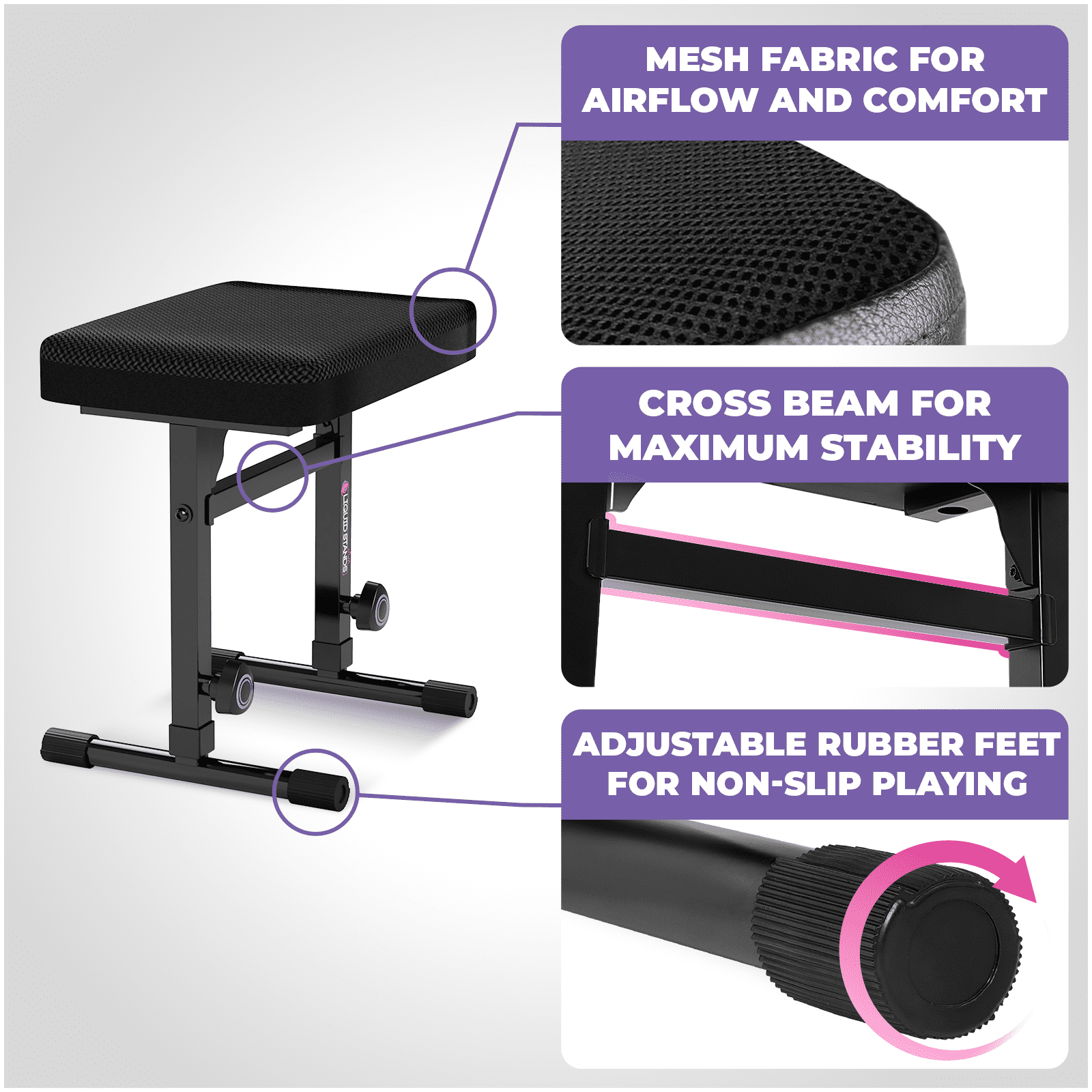 Liquid Stands Piano Keyboard Stand and Bench Set - Portable Heavy Duty Digital Piano Stand for 54-88 Key Electric Pianos & Adjustable Piano Bench, Chair, Stool - Blue Keyboard Music Stand and Seat