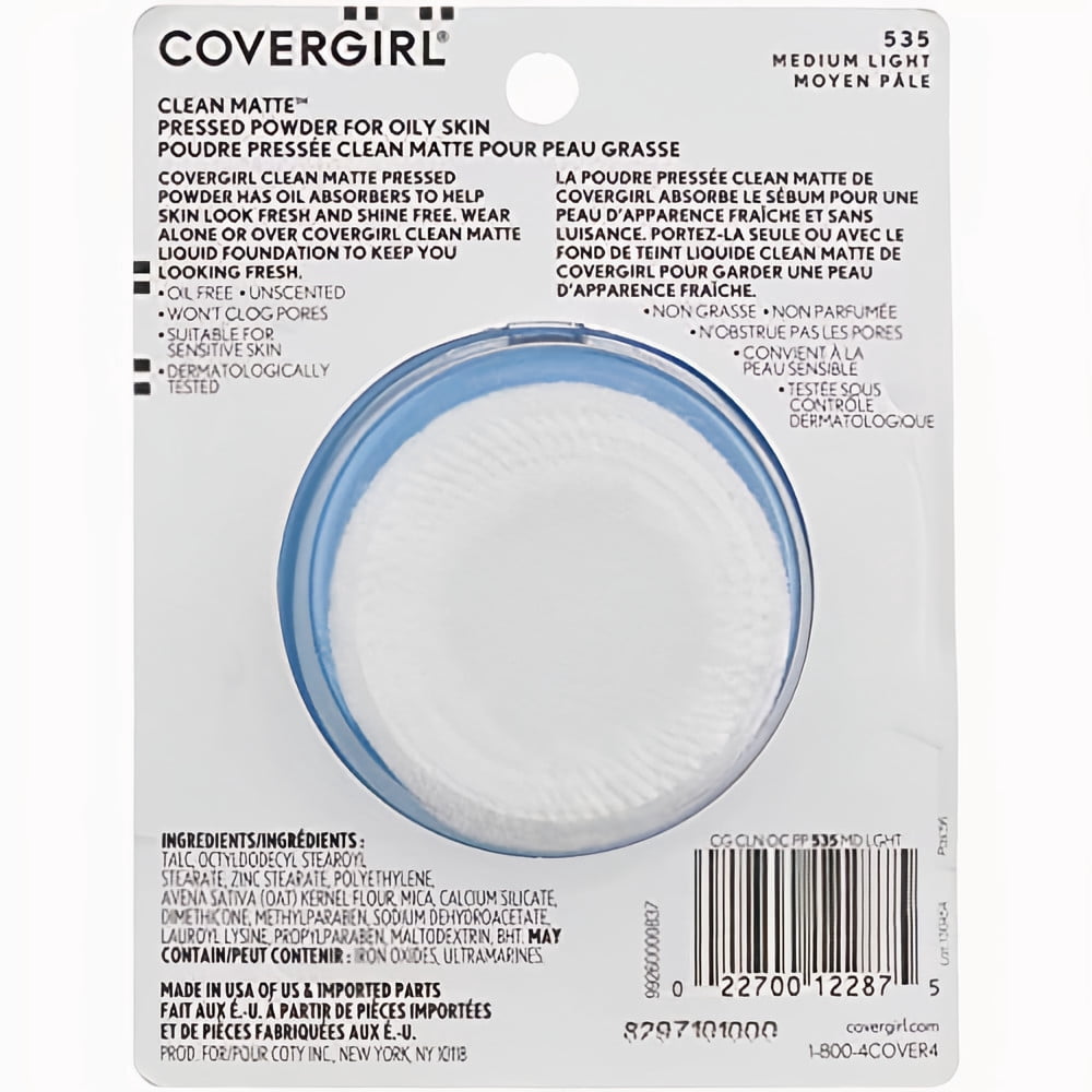CoverGirl Clean Matte Pressed Powder Foundation 535 Medium Light (Pack of 2)
