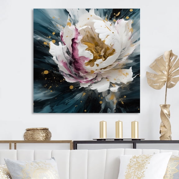 DESIGN ART Designart "White Peonies Petals In Bloom I" Floral Peony Canvas Wall Art 24 in. wide x 24 in. high