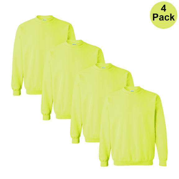 Gildan Hi-Vis Crewneck Sweatshirt for Men, Heavy Blend Work Sweatshirt Safety Green, 4-Pack, S