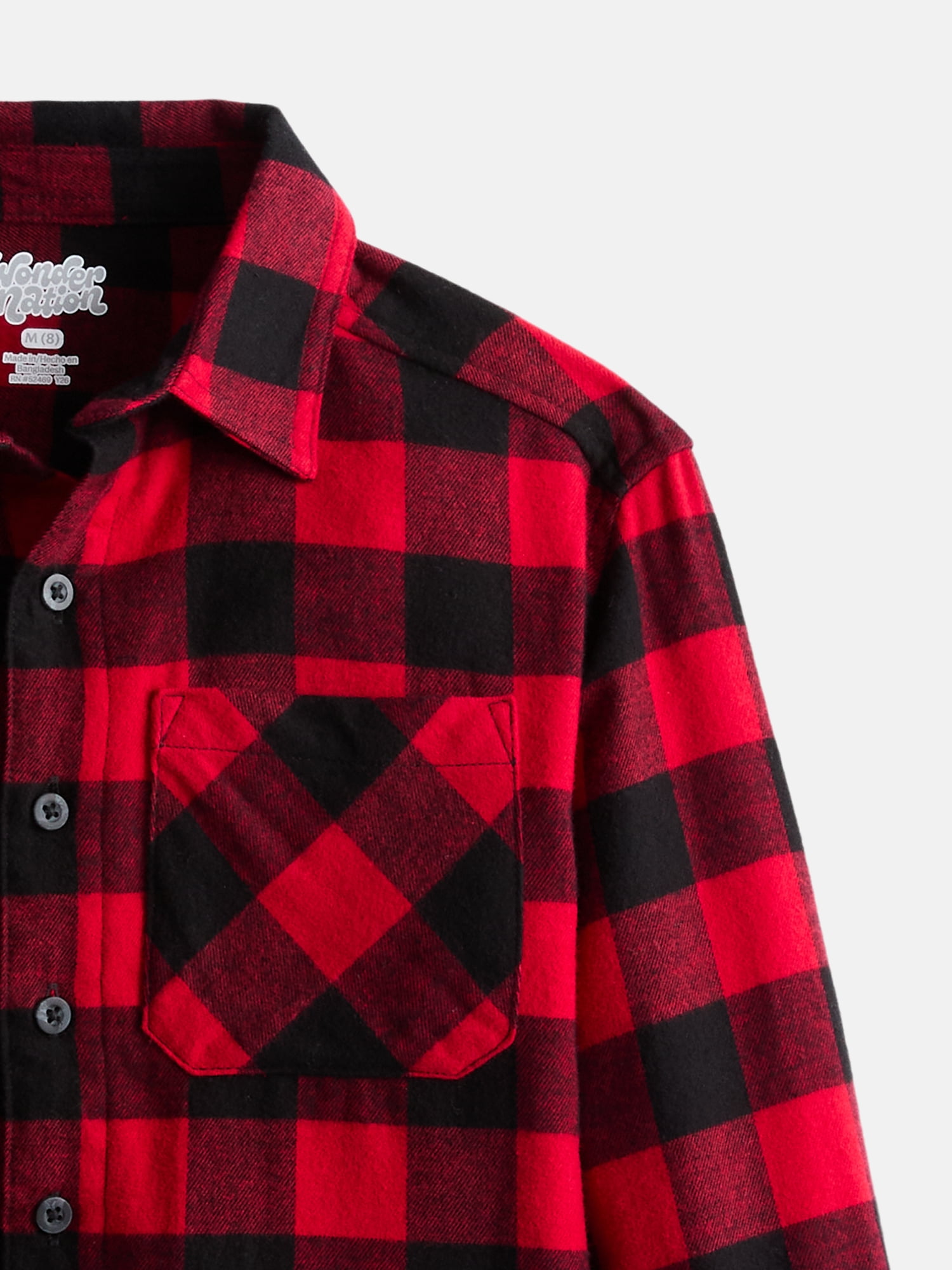 Wonder Nation Boys' Flannel Shirt with Long Sleeves, Sizes 4-18