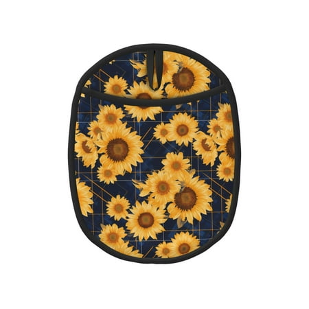 

Qekee Navy Blue Plaid Sunflower Pattern Silicone Pot Holders Oven Mitts Heat Resistant Hot Pads Non Slip Pot Holder Towel Cloth Interior Lining
