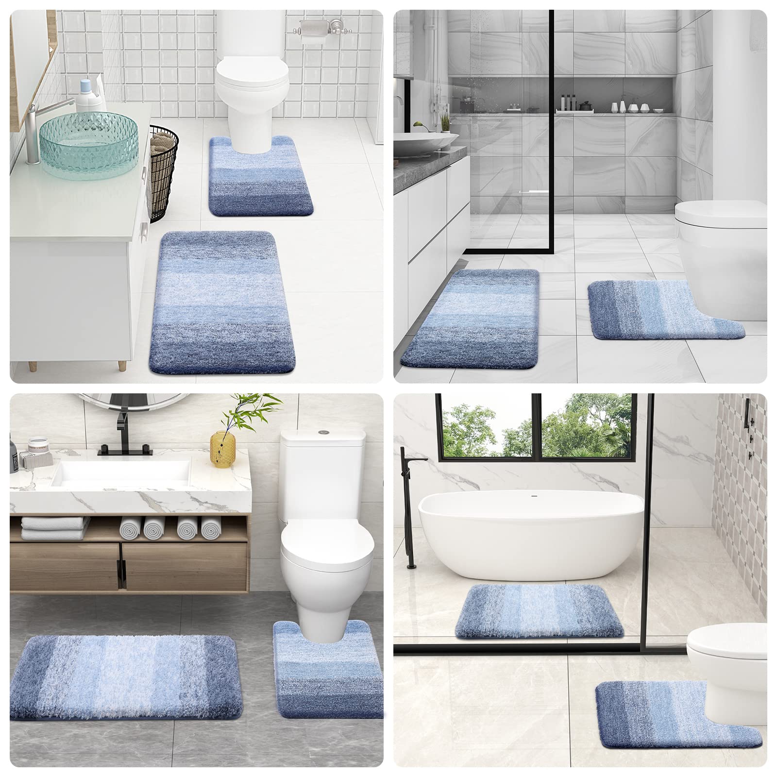 Buganda U-Shaped Toilet Bath Mat, 20"W x 24"L, Blue photo 7