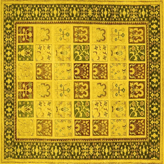 Ahgly Company Indoor Square Persian Yellow Traditional Area Rugs, 8' Square