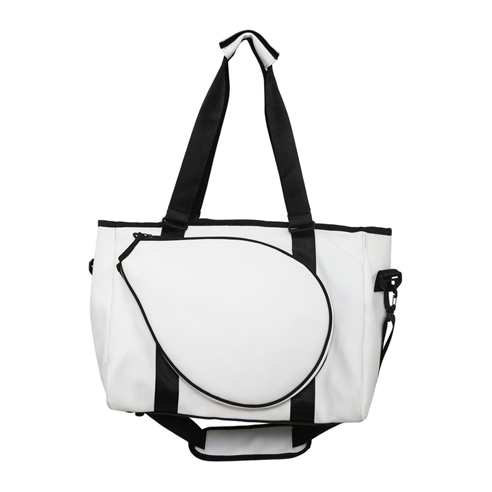 Tennis Racket Shoulder Bag, Tennis Tote Bag, with Zipper Portable Handbag for Women Men for Squash Racquets Clothes Outdoor white
