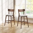thumbnail image 5 of 3 Pieces Bar Table Set, Modern Wooden Top Round Counter Height Pub Table with 2 Soft Upholstered Bar Stools, Pub Dining Set of 3 for Kitchen, Restaurant, Cocktail Bar, Walnut, 5 of 9