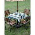 thumbnail image 5 of Outdoor Tablecloth with Umbrella Hole, Blue Teal Ombre Grey Striped Spillproof Waterproof Outdoor Table Cover, Farmhouse Stripe Modern Patio Tablecloths for Party/Garden/Picnic, Square 60"x60", 5 of 9