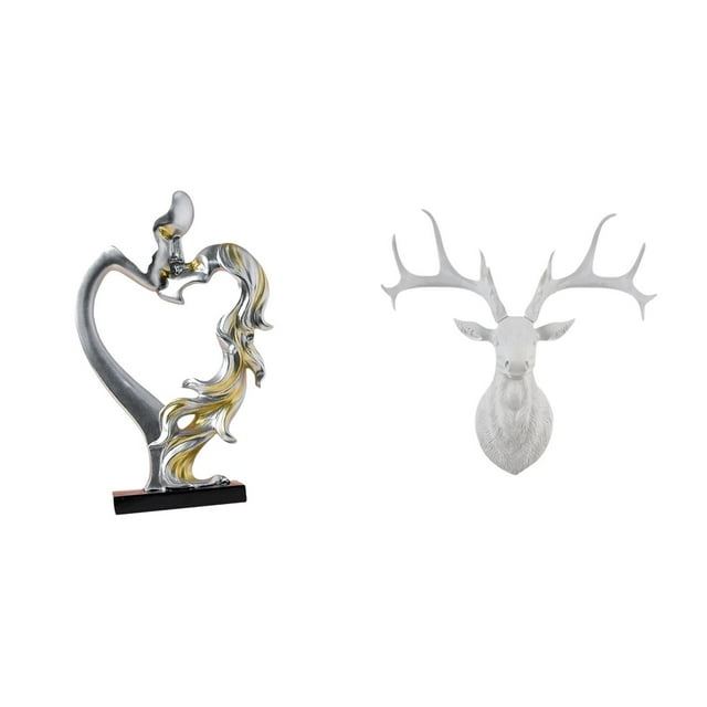 Figura de pareja besándose, estatua coleccionable, adorno para dormitorio, boda, estantería, armario, decoración del hogar con cabeza de ciervo, escul