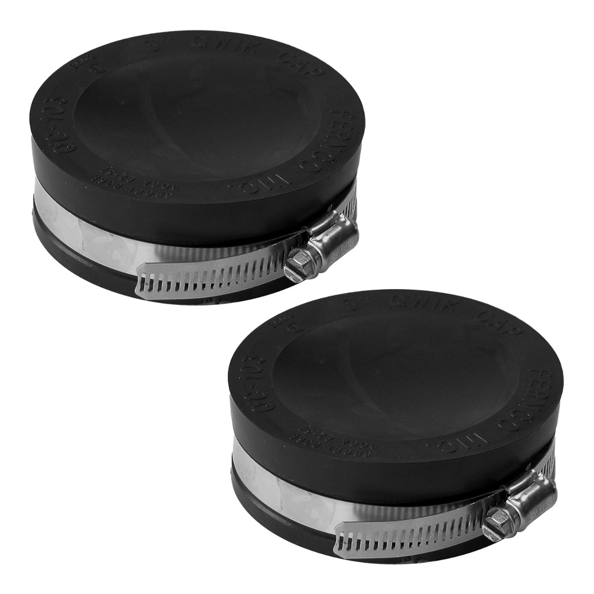 Fernco QC103 2 Pack 3" Qwik Cap Flexible PVC Pipe Cap with Stainless