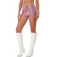 thumbnail image 4 of INSPIRE CHIC Women's Shorts Glitter Sequin Midrise Solid Sparkle Coctail Elastic Waist Shorts L Pink, 4 of 6