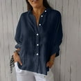 thumbnail image 4 of hoksml Women Button Down Shirts Solid Color Work Blouses Collared Tops Casual Linen Wrinkles Tie Back Fashion Shirt Summer Medium Long Sleeve Shirts, 4 of 9