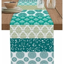 Boho Table Runners 72 inches Long Farmhouse Western Wedding/Coffee Table Runner Stripes Floral Bohemian Kitchen Dinning Table Linen Cloth for Party Indoor Outdoor Decor, Teal Green Aqua