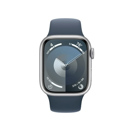 Apple Watch Series 9 (GPS) 41mm Silver Aluminum Case with Storm Blue Sport Band with Blood Oxygen - M/L - Silver