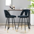 thumbnail image 3 of Velvet Fabric Bar Stools, 29.5" Bar Stool with Back, Metal Legs, Footrest, Kitchen Bar Chair for Home Island Breakfast, Bar Stools with Nailheads and Gold Tipped Black (Set of 8), 3 of 8