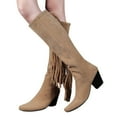 thumbnail image 3 of WEAIXIMIUNG Over The Knee Boots Wide Calf Black Ladies Fashion Square Heel Square Toe Solid Color Back Fringe Retro Mid High Boots, 3 of 9
