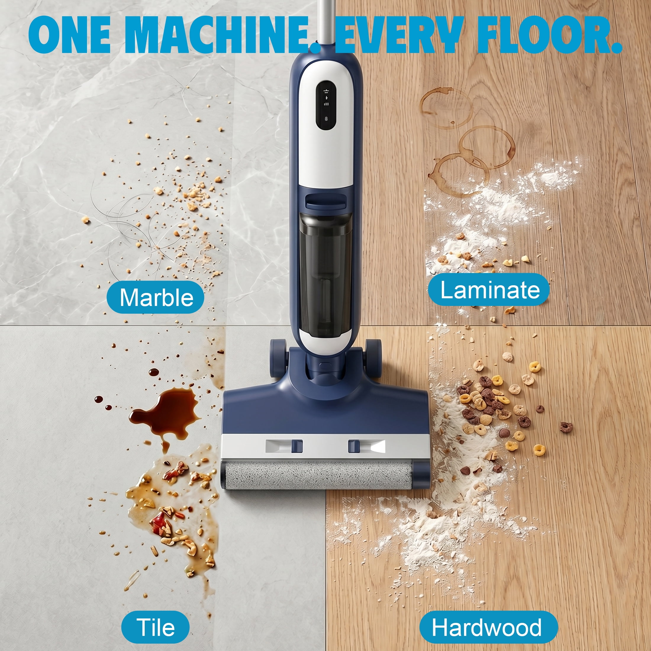 CONCETTA Wet/Dry Vacuum Cleaner of Cordless Design, Powerful Suction, Auto Self-Cleaning, Edge Clean, Blue
