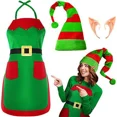 thumbnail image 3 of Conjuntos a juego de disfraces de elfo navideño 2024 para mujeres, niñas y adultos, disfraz de Papá Noel de Navidad, delantal divertido, medias, zapatos, diadema, 3 of 4