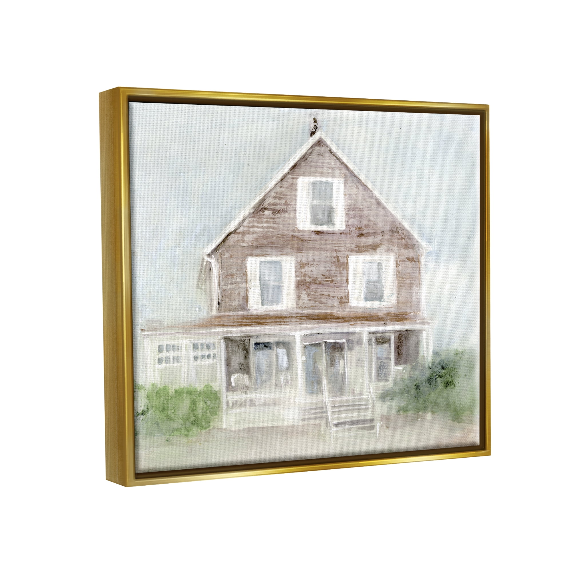 Stupell Coastal House Calm Porch Landscape Painting Gold Floater Framed Art Print Wall Art