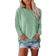thumbnail image 2 of Endives Women's Long Sleeve Shirt Spring Basic Tee Round Neck Split Casual Loose Top T Shirt Outerwear T-Shirt with Pocket Spring Green, 2 of 7