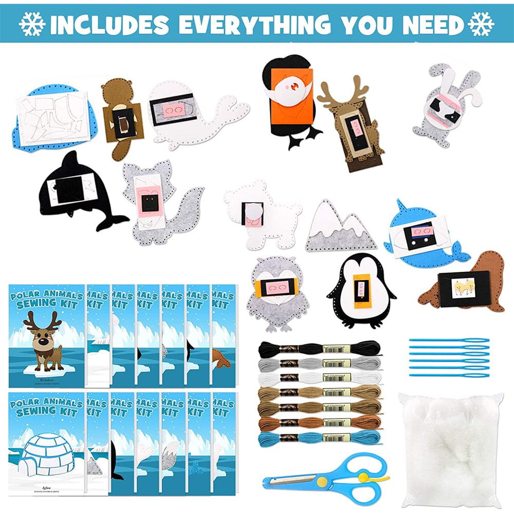 EQLEF Kit Couture Enfant, 4pcs Patron Couture Enfant Kit De Couture En Feutre Kit Couture Animaux Debutant Marionnettes à Main Animaux Garçons Et Filles Juniors