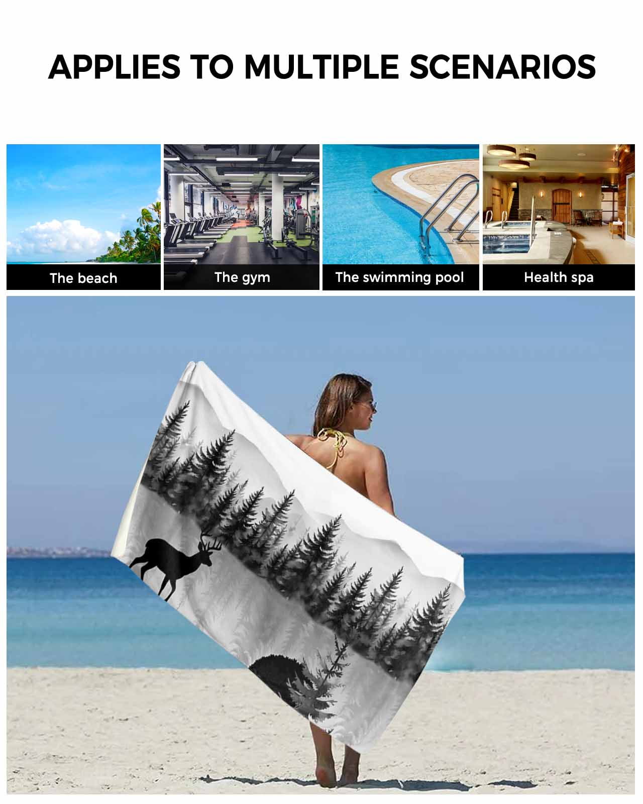 Deer Forest Bath Towels for Bathroom Set,Luxury Microfiber Towels Gifts for Women,Beach Kitchen Hand Hair Face Towel and Dish Washcloth,Retro Country Trees Mountain Nature Scenery Towels+Set