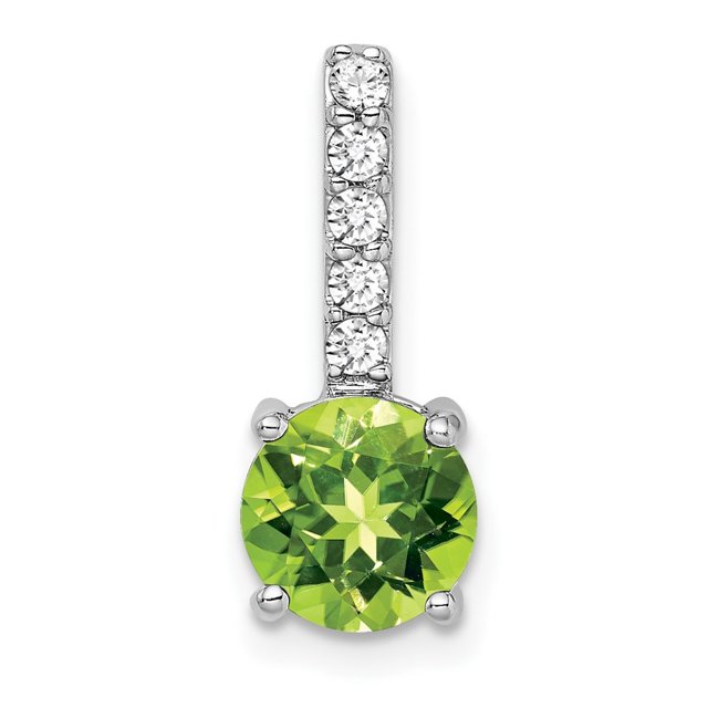 Diamond2Deal 14K White Gold Round Peridot and Diamond Pendant for Women (L- 0.69 inch, W- 0.28 inch)