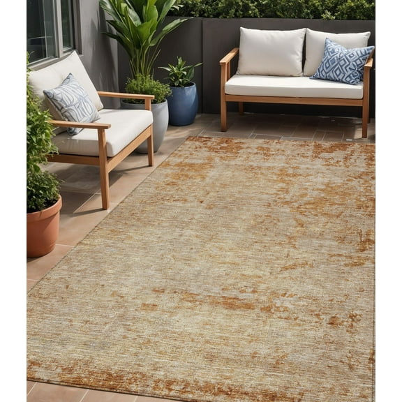HomeRoots 605579 5 x 8 ft. Copper & Terra Cotta Abstract Washable Indoor & Outdoor Rectangle Area Rug