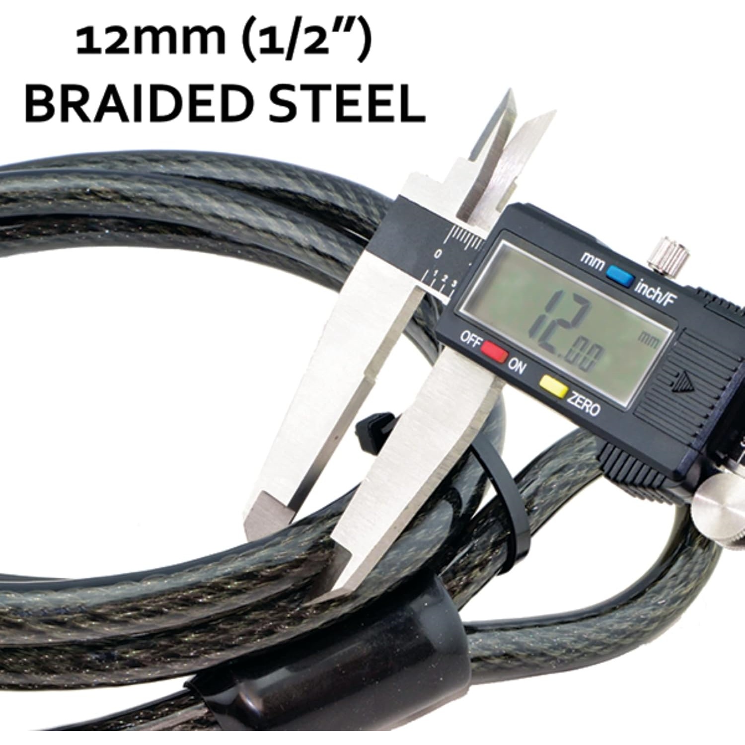 12mm (1/2 inch) Heavy-Duty Security Cable, Vinyl Coated Braided Steel with Sealed Looped Ends
