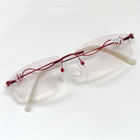 Women's Ultra-light Rimless Red Reading Glasses 1.0 Sunglasses Blue Light Blocking Presbyopic Glasses Gradient Purple Rectangle Readers +1.00