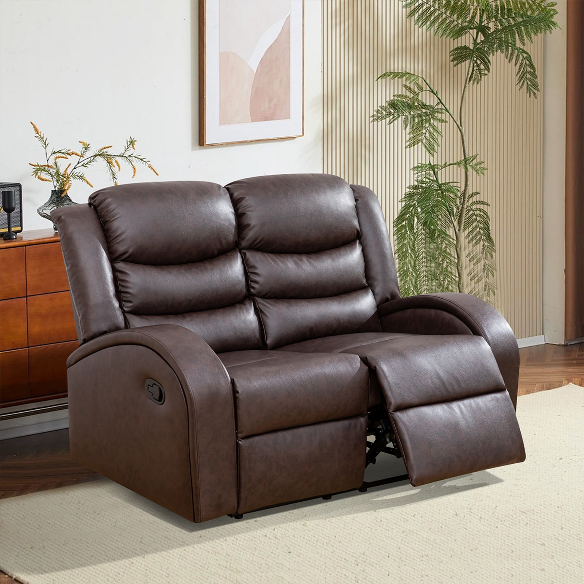 Gewnee Brown Loveseat, Air Leather & High-Elastic Sponge, Adjustable Recline, Perfect for Living Rooms