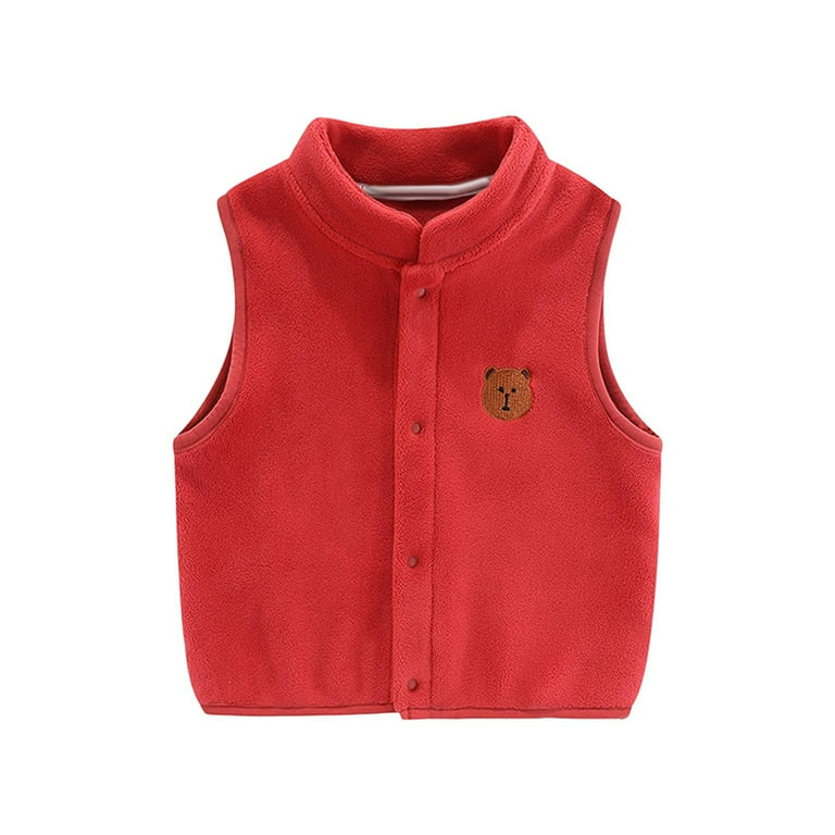 Shldybc Toddler Baby Boys Girls Fleece Vest Kid Solid Color Plush Sleeveless Waistcoat Cute Thick Casual Zipper Fall Outerwear Jackets Red 18 24