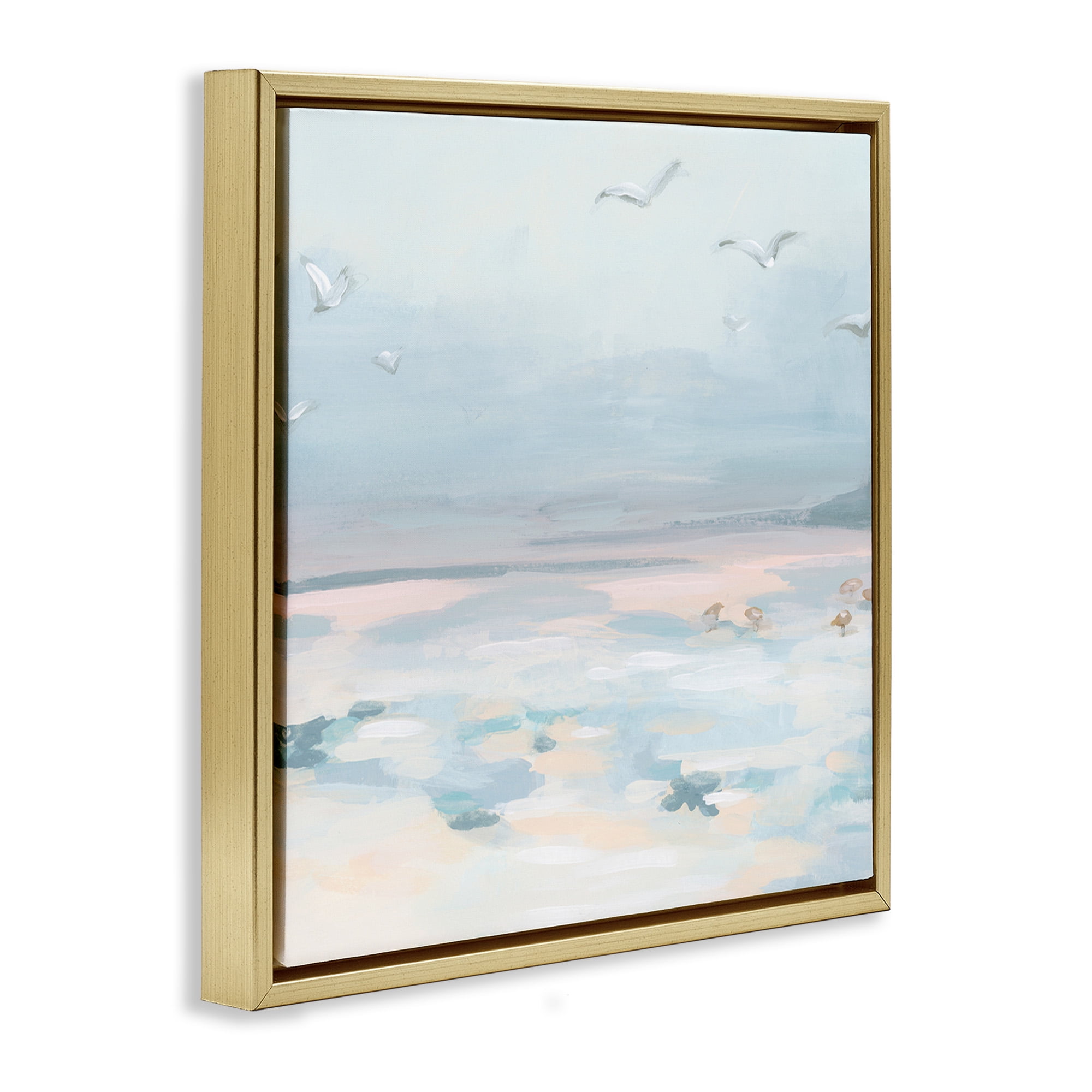 Stupell Industries Pastel Coastal Landscape Animals & Insects Painting Gold Floater Framed Canvas Art Print Wall Art, 18 x 18